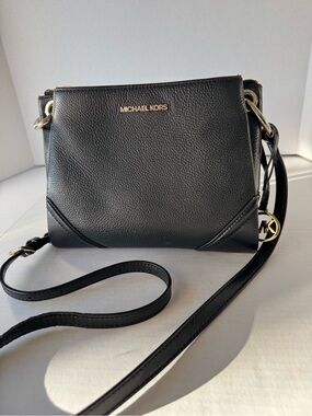 Michael Kors Black Pebbled Leather Crossbody with Gold Hardware